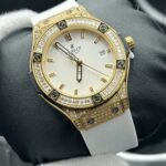 ساعت مچی زنانه هابلوت طلایی تمام سفید فول نگین Hublot Diamonds Golden Full White Full Jewel - تصویر 2