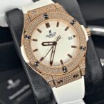 ساعت مچی زنانه هابلوت رزگلد تمام سفید فول نگین Hublot Diamonds Rose Gold Full White Full Jewel - تصویر 2