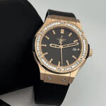 ساعت مچی زنانه هابلوت رزگلد صفحه مشکی دور نگین Hublot Diamonds Rosegold Black Screen Around Jewel - تصویر 2