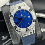 ساعت مچی زنانه هابلوت سیلور صفحه سرمه‌ای دور نگین Hublot Diamonds Silver Navy Screen Around Jewel - تصویر 2