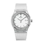 ساعت مچی زنانه هابلوت سیلور صفحه سفید دور نگین Hublot Diamonds Silver White Screen Around Jewel