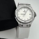 ساعت مچی زنانه هابلوت سیلور صفحه سفید فول نگین Hublot Diamonds Silver White Screen Full Jewel - تصویر 2