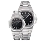 ست کاپل ساعت مچی پتک فیلیپ ناتیلوس سیلور صفحه مشکی (تک و ست) Patek Philippe Nautilus Silver Black Screen Couple Set
