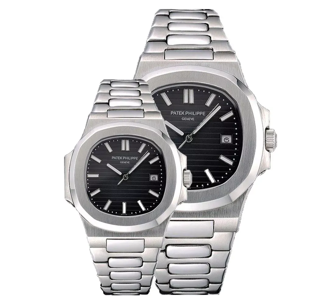 Patek-Philippe-Nautilus-Golden-Black-Screen-Set-Thumb-1 ست کاپل ساعت مچی پتک فیلیپ ناتیلوس سیلور صفحه مشکی (تک و ست) Patek Philippe Nautilus Silver Black Screen Couple Set - تصویر 1
