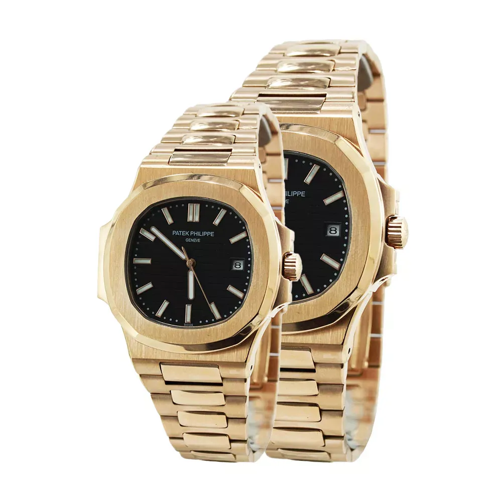 Patek-Philippe-Nautilus-Golden-Black-Screen-Set-Thumb ست کاپل ساعت مچی پتک فیلیپ ناتیلوس طلایی صفحه مشکی (تک و ست) Patek Philippe Nautilus Golden Black Screen Couple Set - تصویر 1