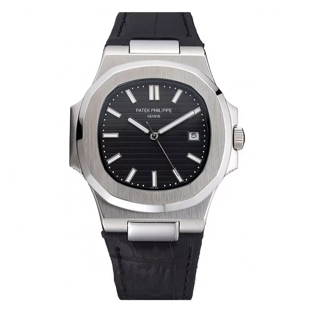 Patek-Philippe-Nautilus-Leather-Black-Screen-Thumb ساعت مچی مردانه پتک فیلیپ ناتیلوس بند چرمی صفحه مشکی Patek Philippe Nautilus Leather Black Screen - تصویر 1