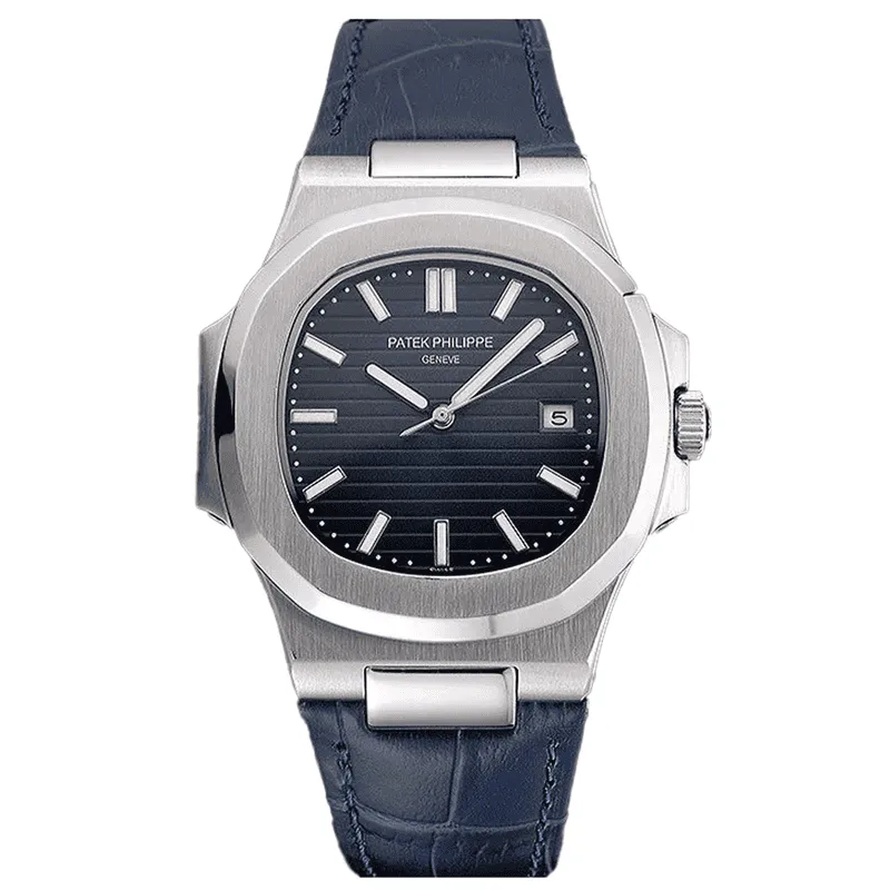 Patek-Philippe-Nautilus-Navy-Leather-Black-Screen-Thumb ساعت مچی مردانه پتک فیلیپ ناتیلوس بند چرمی صفحه مشکی Patek Philippe Nautilus Navy Leather Black Screen - تصویر 1