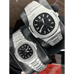 ست کاپل ساعت مچی پتک فیلیپ ناتیلوس سیلور صفحه مشکی (تک و ست) Patek Philippe Nautilus Silver Black Screen Couple Set - تصویر 2