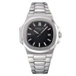 ساعت مچی پتک فیلیپ ناتیلوس سیلور صفحه مشکی (تک و ست) Patek Philippe Nautilus Silver Black Screen
