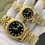 ساعت مچی رولکس دیت جاست طلایی صفحه مشکی اندکس نگین (تک و ست) Rolex Datejust Golden Black Screen Diaomnd Index - تصویر 2