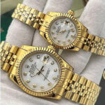 ساعت مچی رولکس دیت جاست طلایی صفحه سفید اندکس نگین (تک و ست) Rolex Datejust Golden White Screen Diamond Index - تصویر 2