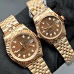 ساعت مچی رولکس دیت جاست رزگلد صفحه کافی اندکس نگین (تک و ست) Rolex Datejust Rose Gold Cafee Screen Diamond Index - تصویر 2