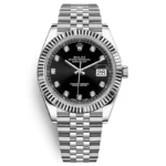 ساعت مچی رولکس دیت جاست سیلور صفحه مشکی اندکس نگین (تک و ست) Rolex Datejust Silver Black Screen Diamond Index