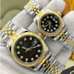 ساعت مچی رولکس دیت جاست سیلور طلایی صفحه مشکی اندکس نگین (تک و ست) Rolex Datejust Silver Golden Black Screen Diamond Index - تصویر 2
