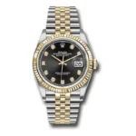 ساعت مچی رولکس دیت جاست سیلور طلایی صفحه مشکی اندکس نگین (تک و ست) Rolex Datejust Silver Golden Black Screen Diamond Index