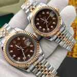 ساعت مچی رولکس دیت جاست دو رنگ سیلور رزگلد صفحه کافی اندکس نگین (تک و ست) Rolex Datejust Silver Rose Gold Cafee Screen Diamonds Index - تصویر 2
