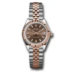 ساعت مچی رولکس دیت جاست دو رنگ سیلور رزگلد صفحه کافی اندکس خط (تک و ست) Rolex Datejust Silver Rose Gold Cafee Screen Line Index