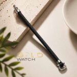 دستبند امگا (Omega) - مدل بافت مشکی با یراق نقره‌ای - تصویر 3
