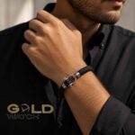 دستبند امگا (Omega) - مدل بافت مشکی با یراق نقره‌ای