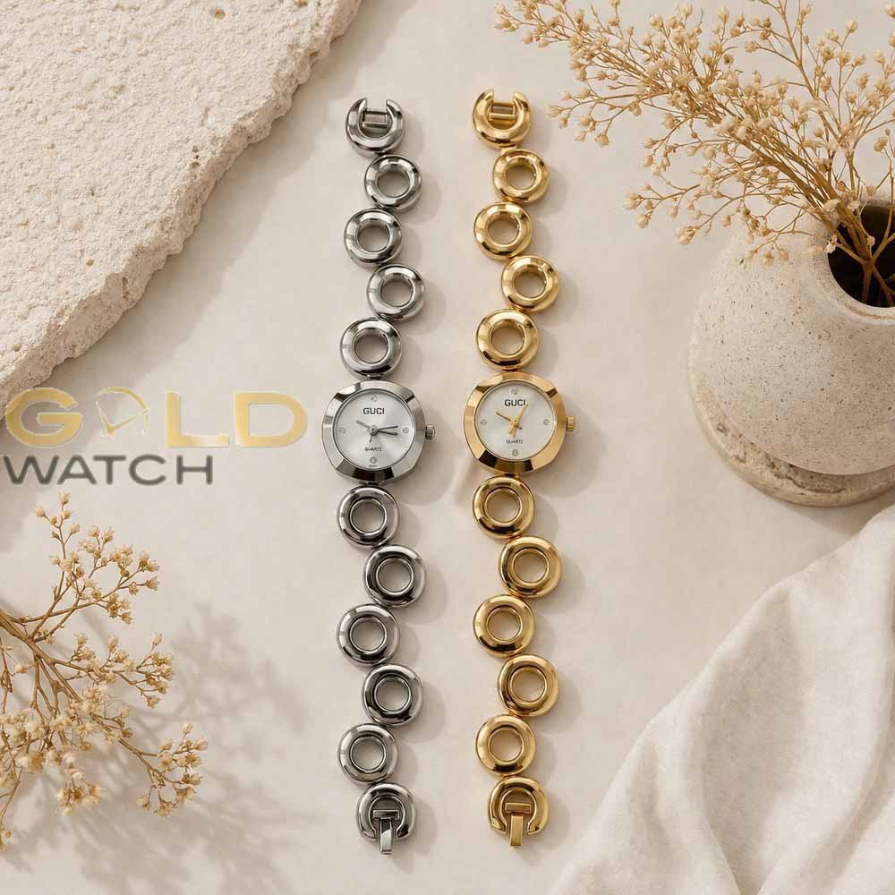 9DF929F8-857D-435D-ADB6-0D4FDF9AA81A ساعت مچی زنانه GUCI Quartz بند حلقهای، طرح لوکس و خاص - تصویر 1