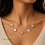 گردنبند زنانه طرح ون‌کلیف (Van Cleef) مدل چهاربرگ درشت